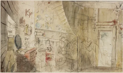 Interior, de, um, farol, Farne, ilhas, (pencil, e, aquarela, ligado, paper)